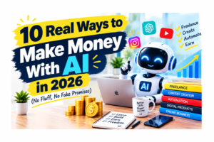make money with AI in 2026 — laptop with AI dashboard"