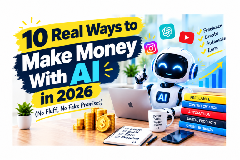 make money with AI in 2026 — laptop with AI dashboard"