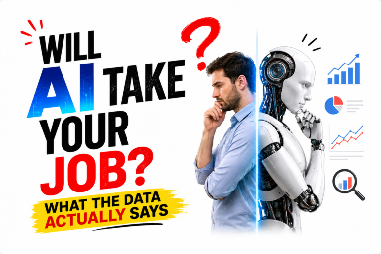 AI take your job concept showing human worker and AI automation